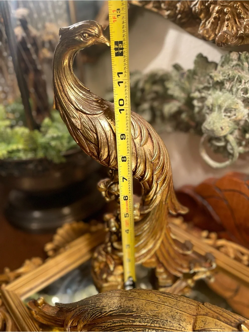 Vintage Syroco Gold Peacock Sculpture Pair